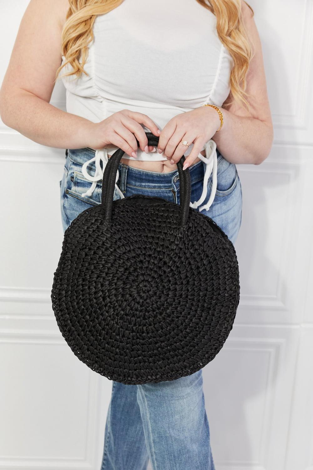 Justin Taylor Beach Date Straw Rattan Handbag in Black - Clothes For Her Online Store