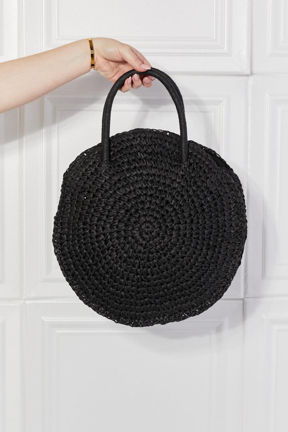 Justin Taylor Beach Date Straw Rattan Handbag in Black - Clothes For Her Online Store
