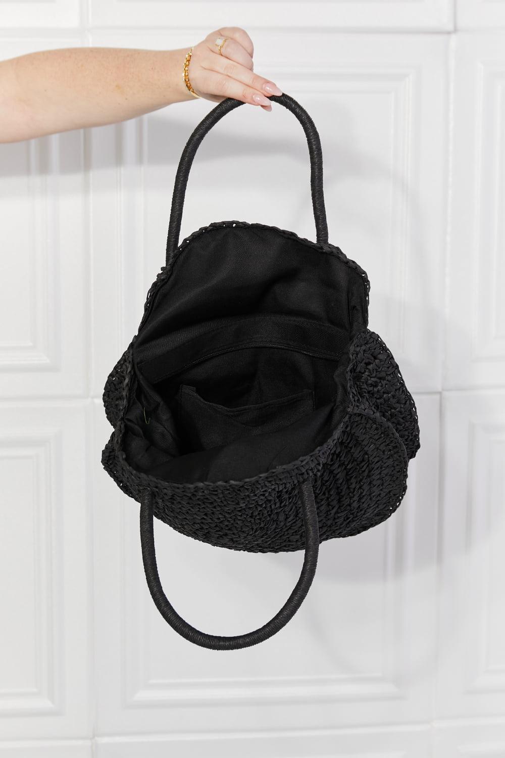 Justin Taylor Beach Date Straw Rattan Handbag in Black - Clothes For Her Online Store