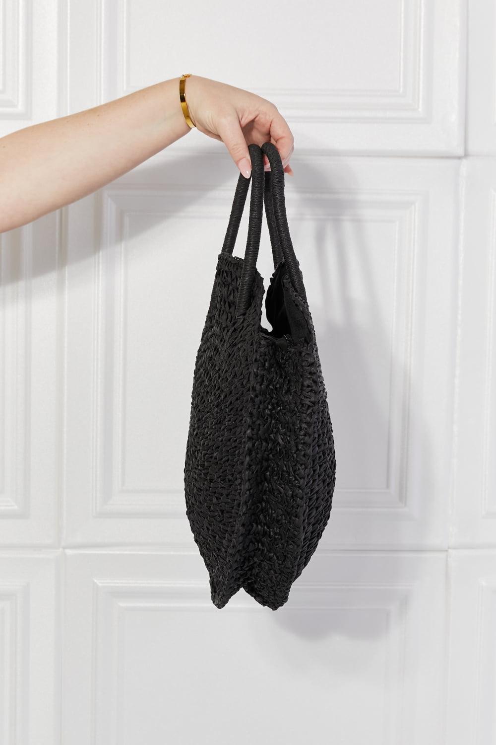Justin Taylor Beach Date Straw Rattan Handbag in Black - Clothes For Her Online Store