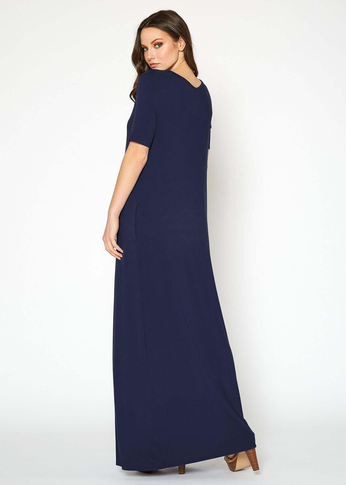 V-neck Short Sleeve Maxi Dress With Pockets