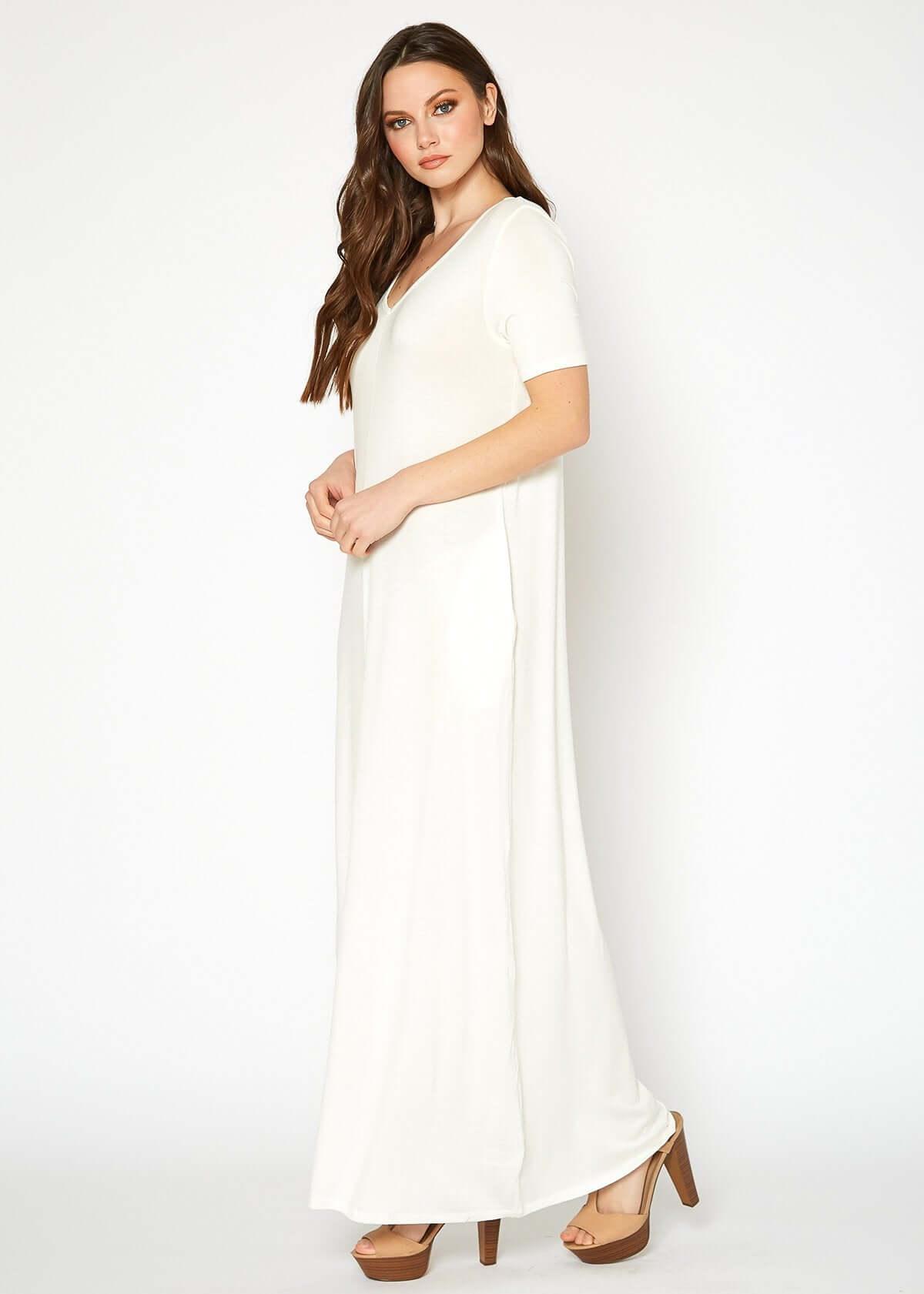 V-neck Short Sleeve Maxi Dress With Pockets