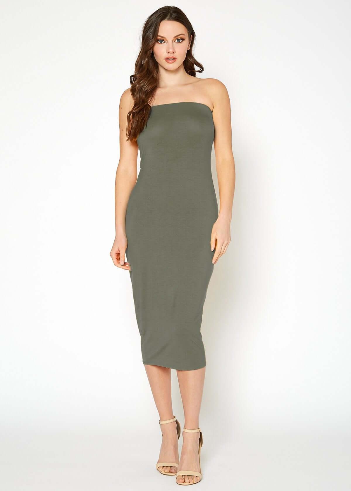 Women's Tube Top Bodycon Midi Dress