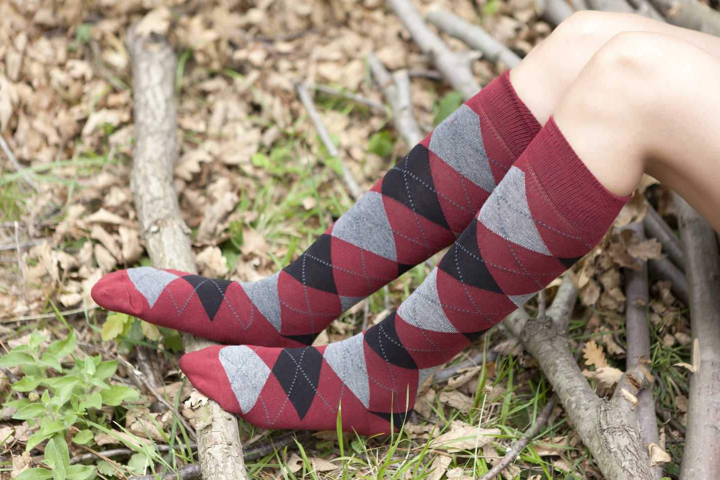 Women's High-Class Argyle Knee High Socks Set