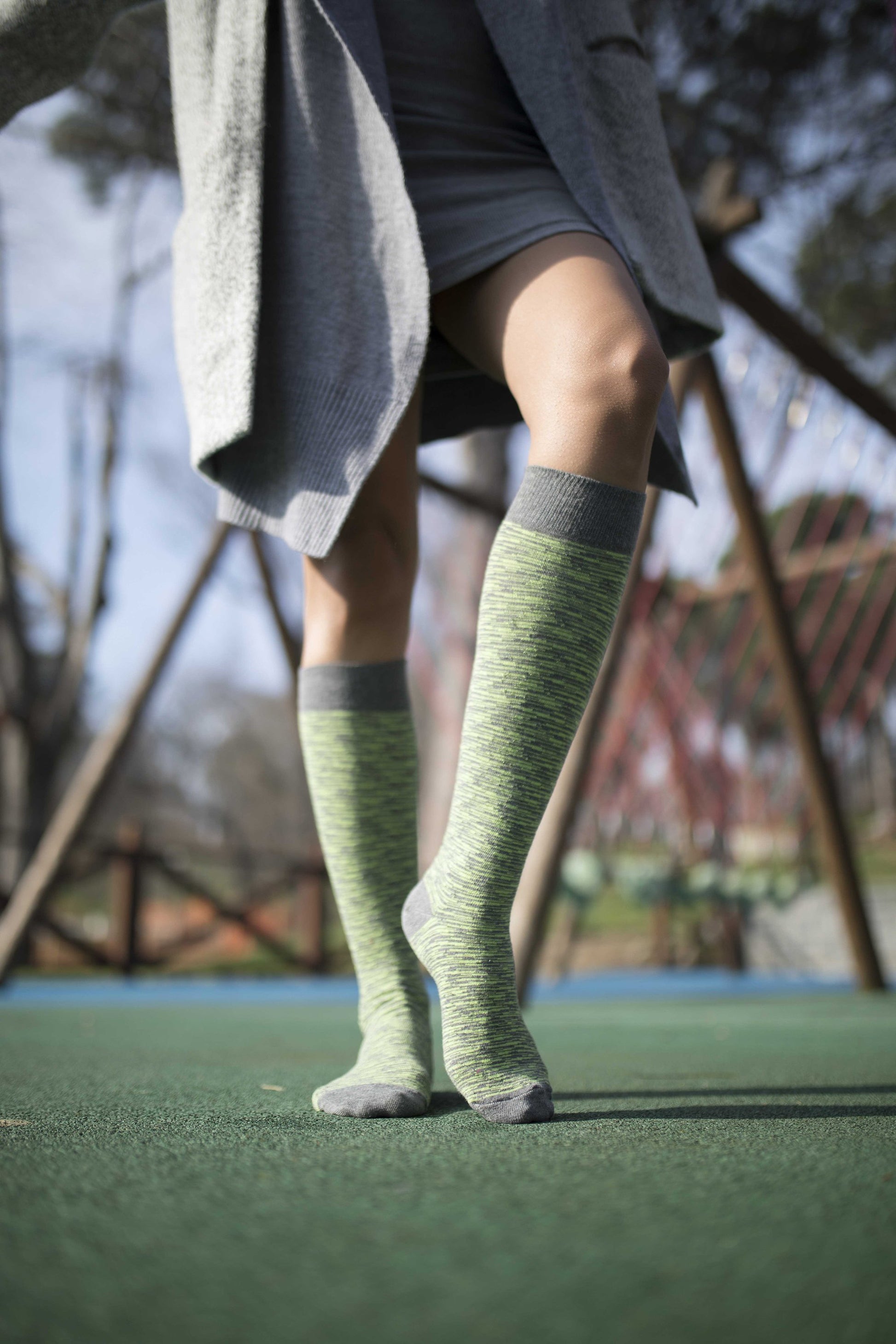 Women's Lime Grizzled Stripe Knee High Socks