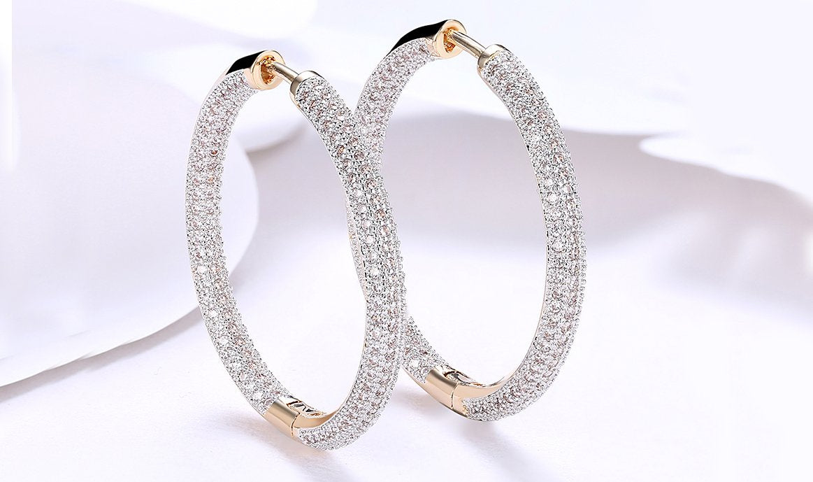 14K Gold Plating London Inspired Elements Pav'e Circular Hoop Earrings