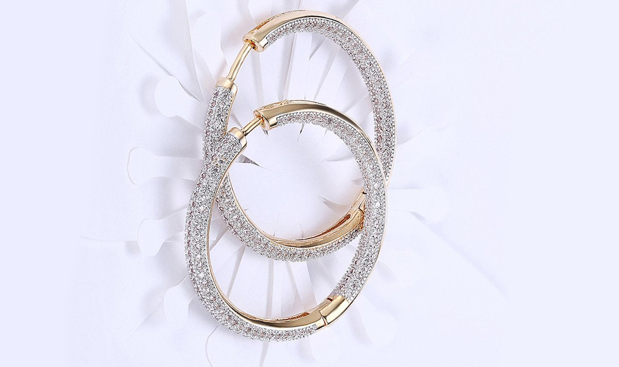 14K Gold Plating London Inspired Elements Pav'e Circular Hoop Earrings