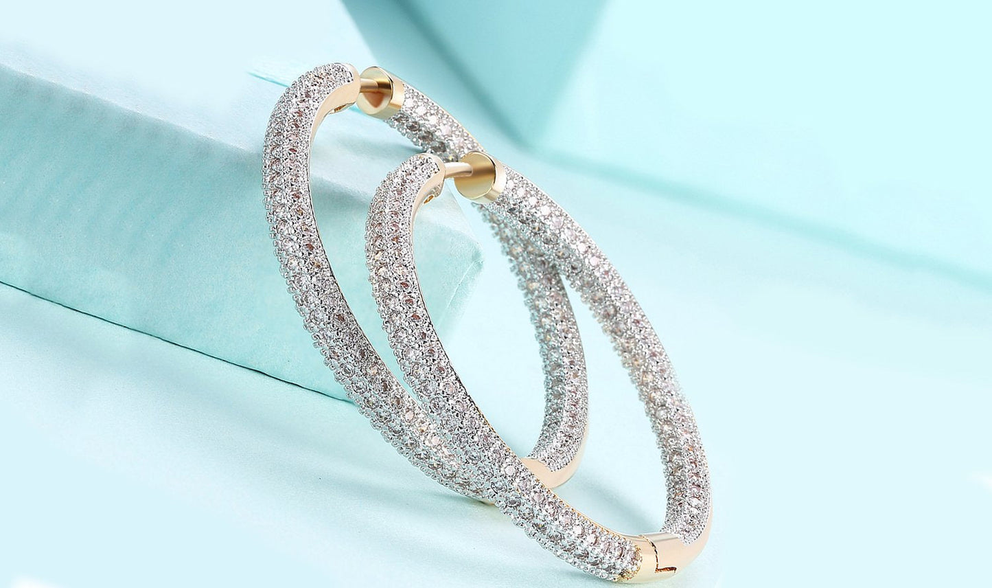 14K Gold Plating London Inspired Elements Pav'e Circular Hoop Earrings