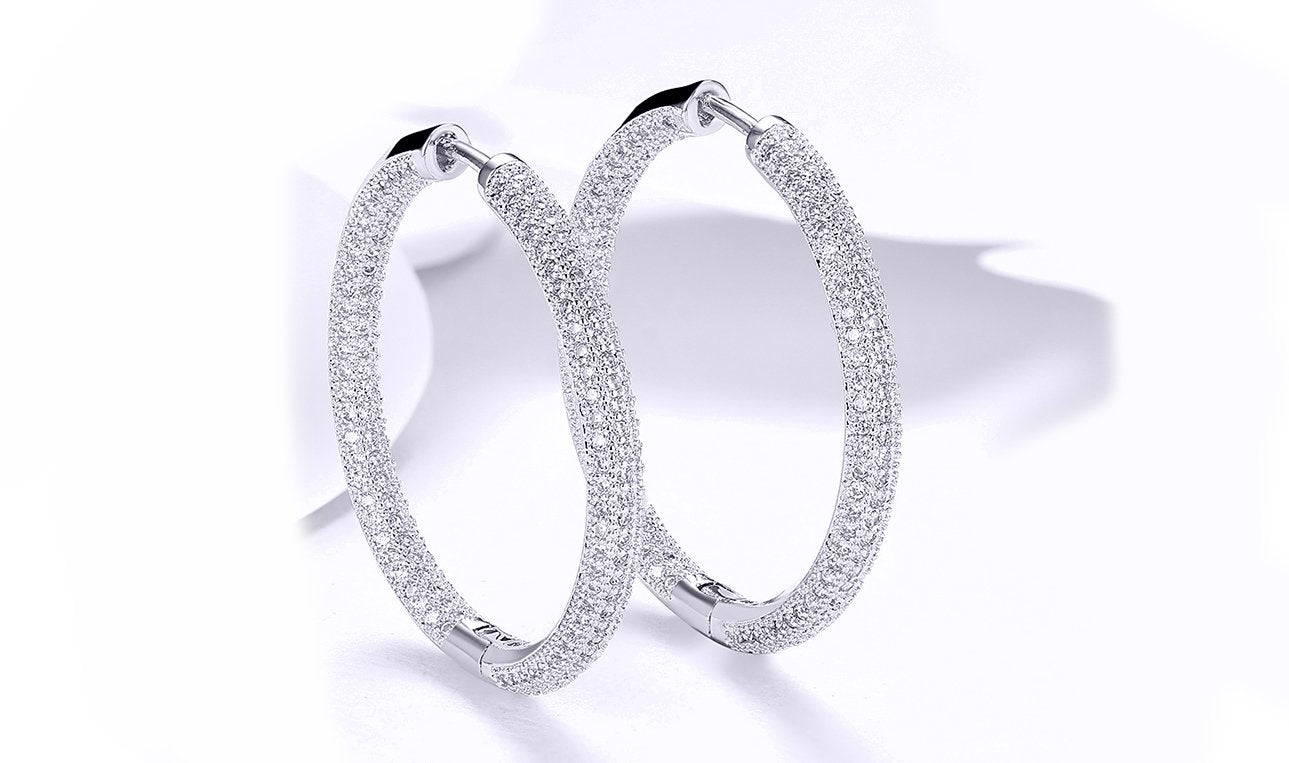 14K Gold Plating London Inspired Elements Pav'e Circular Hoop Earrings