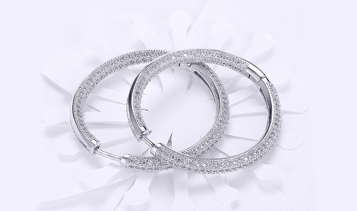 14K Gold Plating London Inspired Elements Pav'e Circular Hoop Earrings