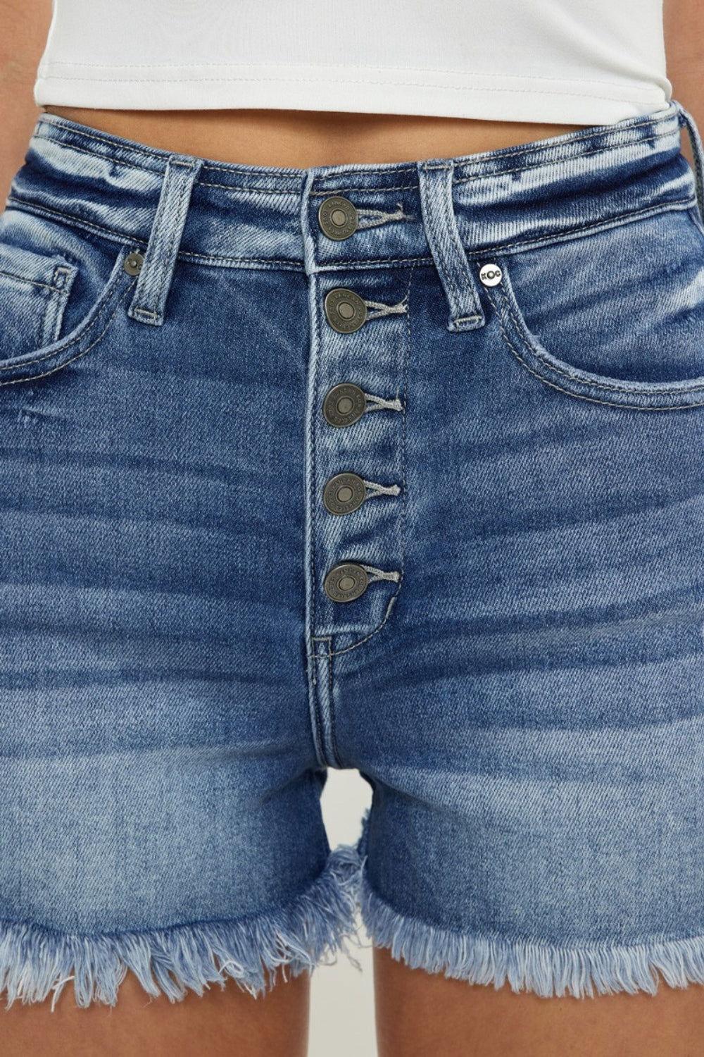 Kancan Button Fly High Rise Raw Hem Denim Shorts - Clothes For Her Online Store