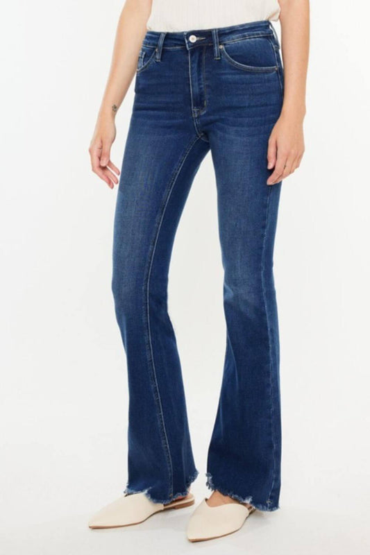Kancan Cat's Whiskers Raw Hem Flare Jeans - Clothes For Her Online Store