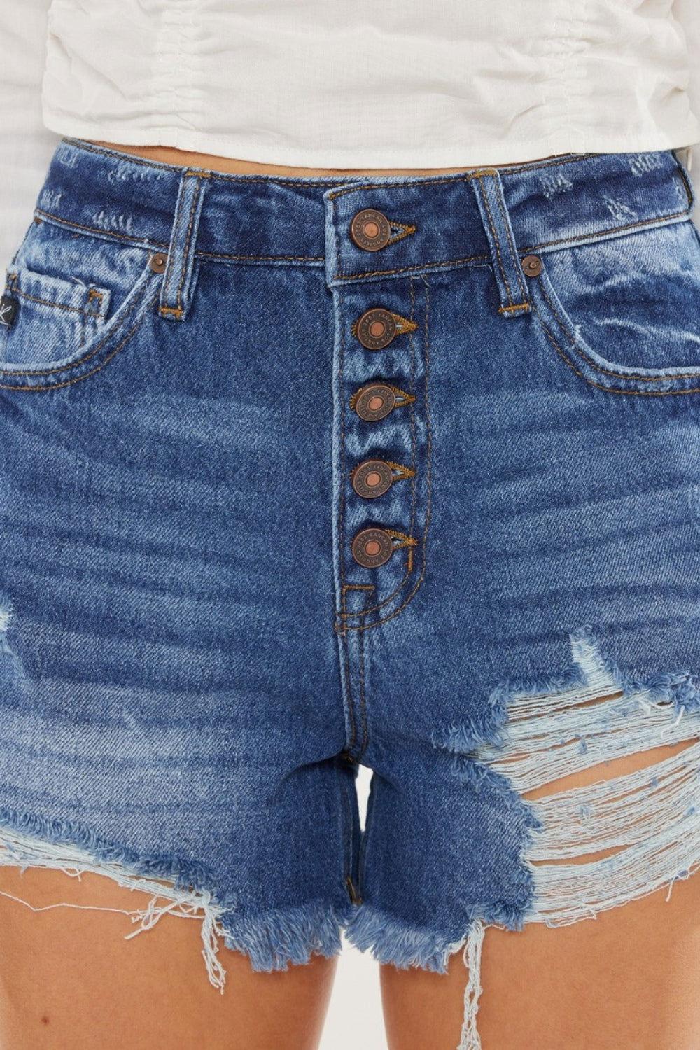 Kancan Distressed Button-Fly High Waist Denim Shorts - Clothes For Her Online Store