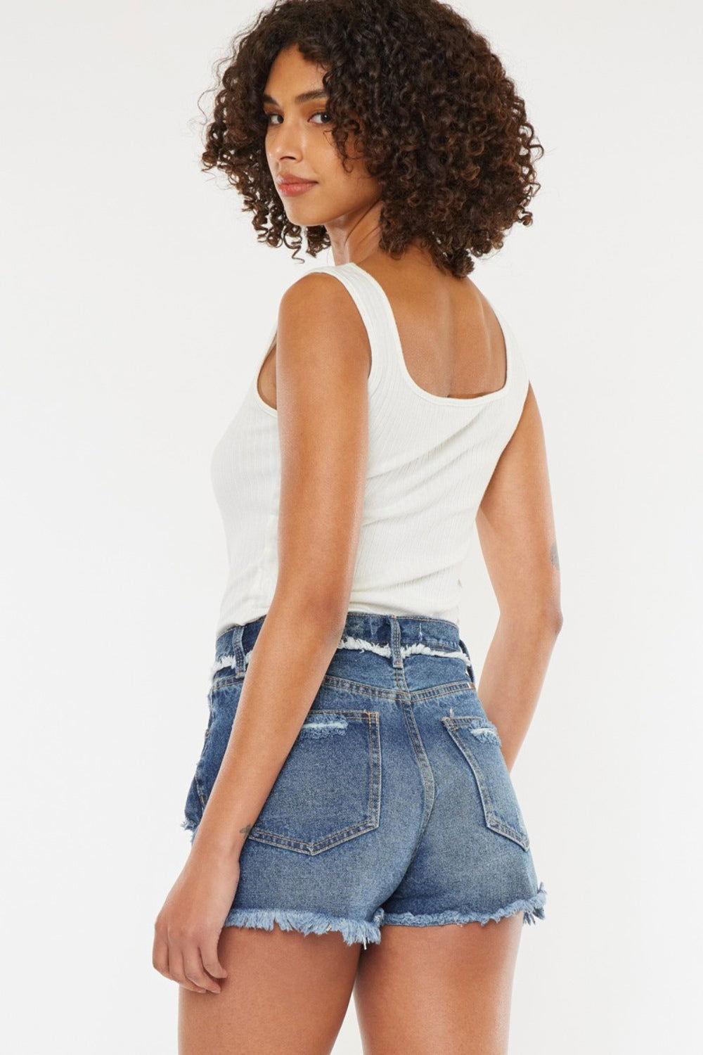 Kancan Distressed Button Fly Denim Shorts - Clothes For Her Online Store