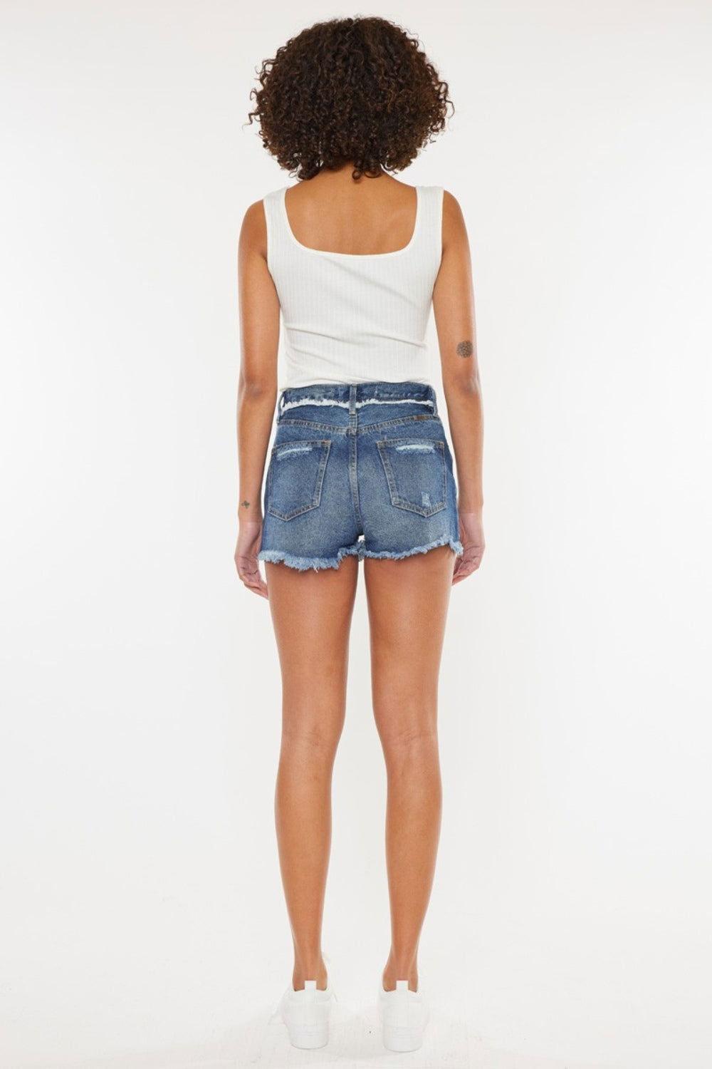 Kancan Distressed Button Fly Denim Shorts - Clothes For Her Online Store