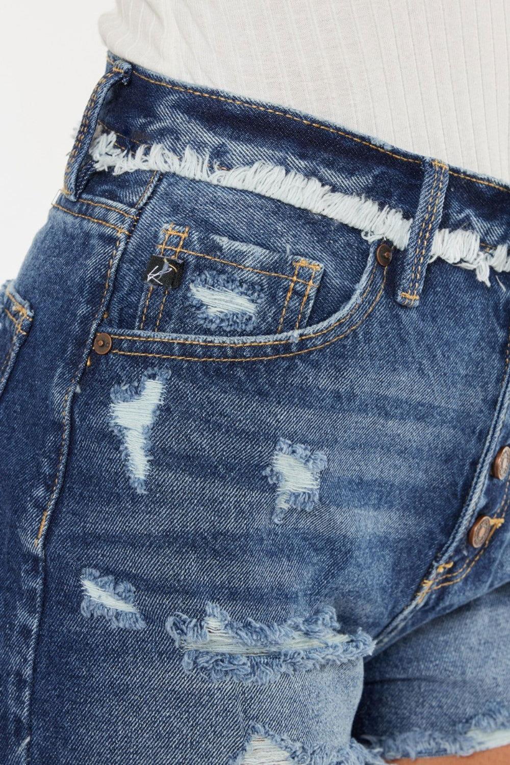 Kancan Distressed Button Fly Denim Shorts - Clothes For Her Online Store