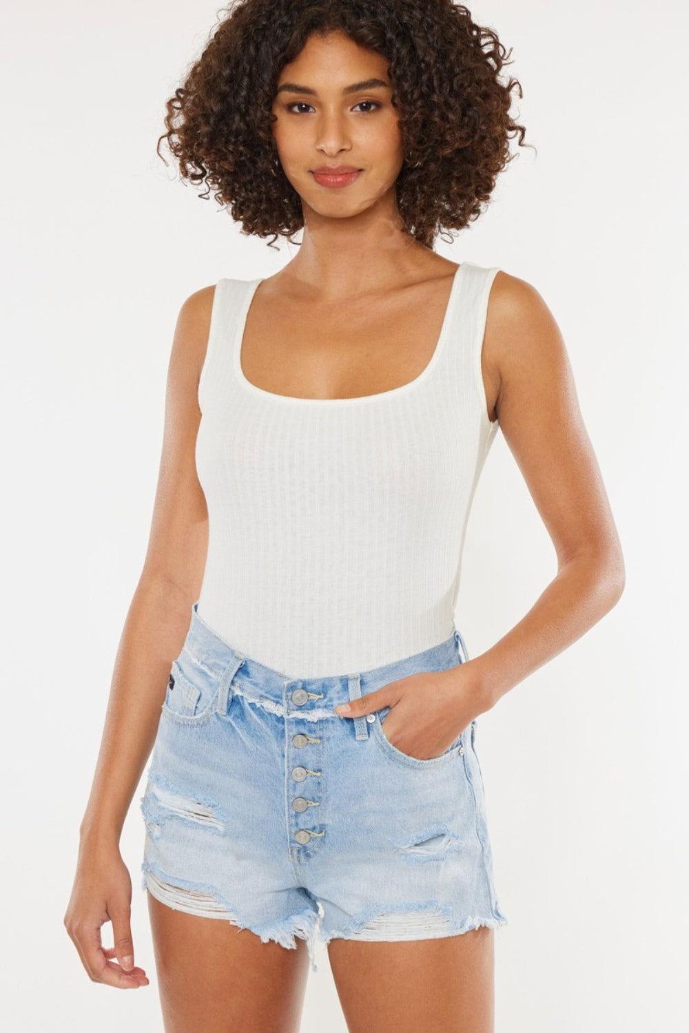 Kancan Distressed Button Fly Denim Shorts - Clothes For Her Online Store