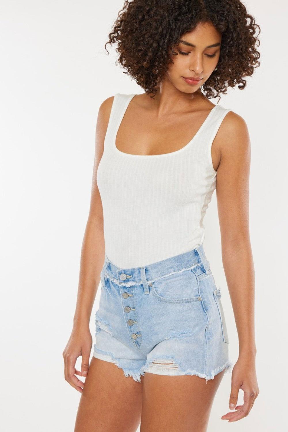 Kancan Distressed Button Fly Denim Shorts - Clothes For Her Online Store