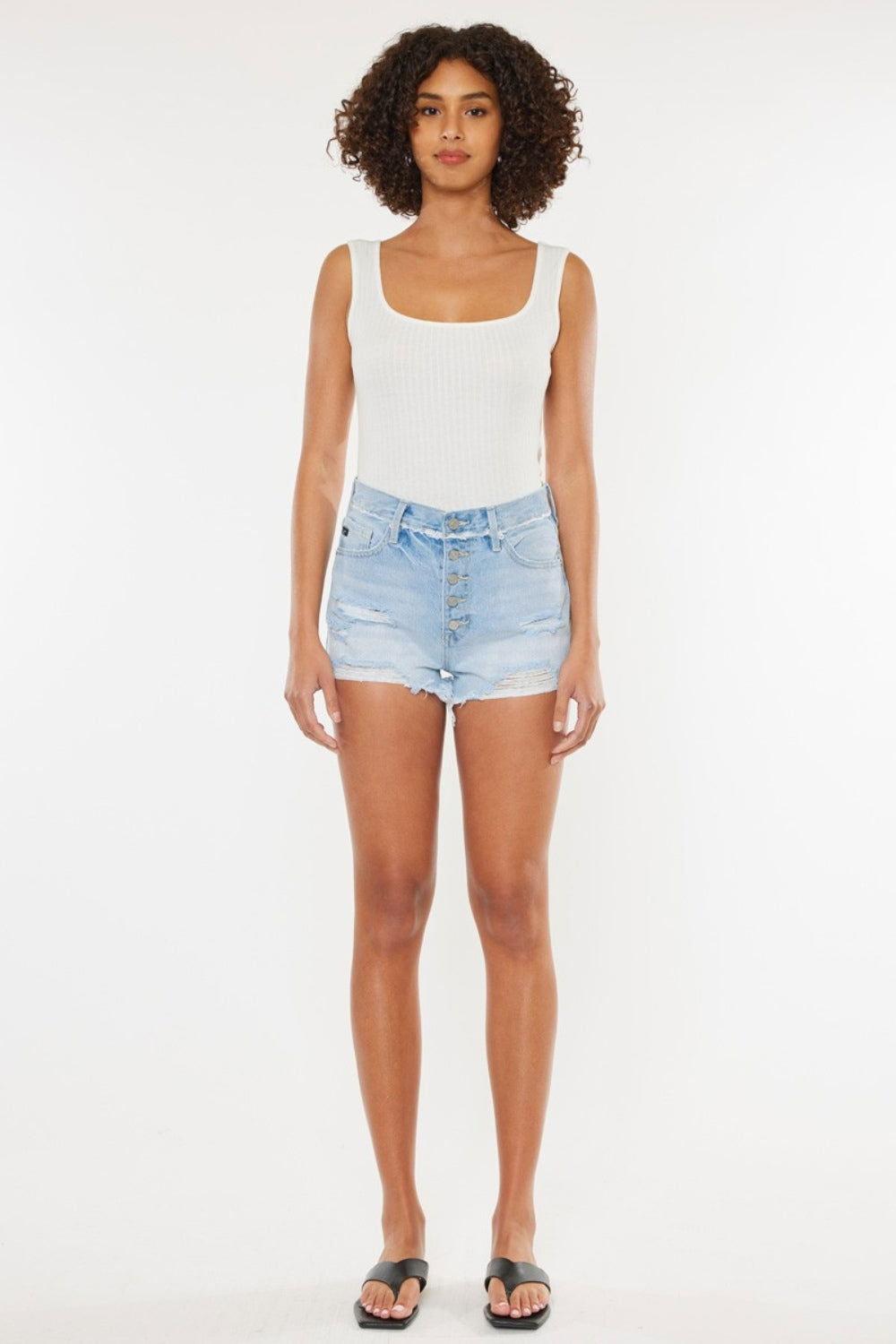 Kancan Distressed Button Fly Denim Shorts - Clothes For Her Online Store