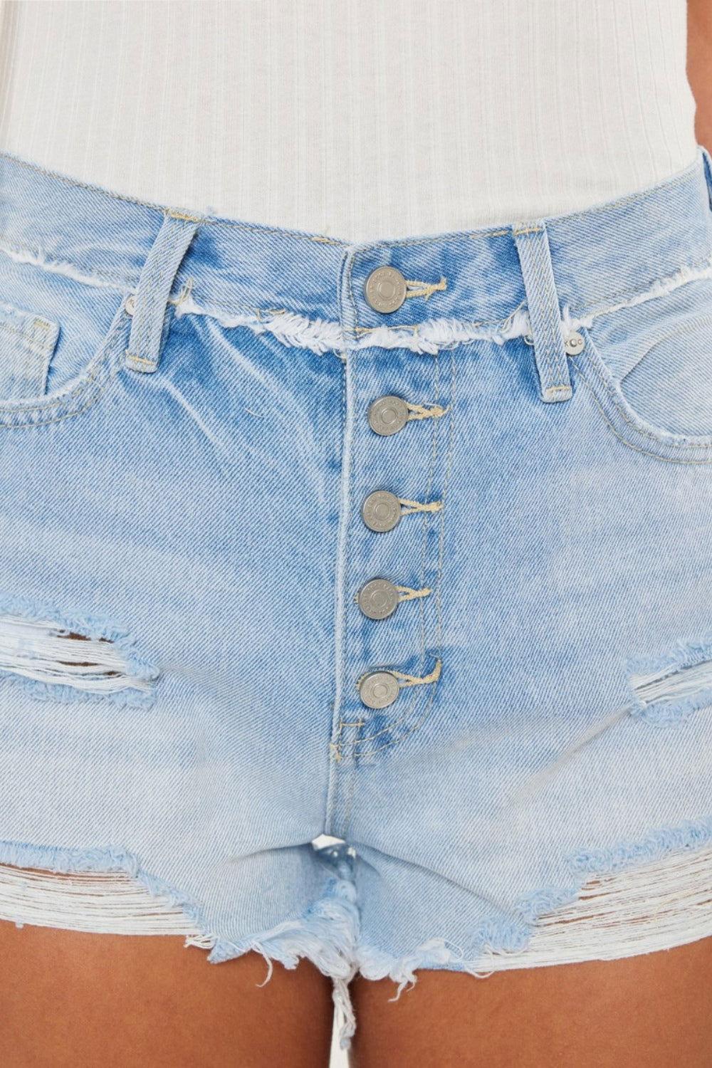 Kancan Distressed Button Fly Denim Shorts - Clothes For Her Online Store