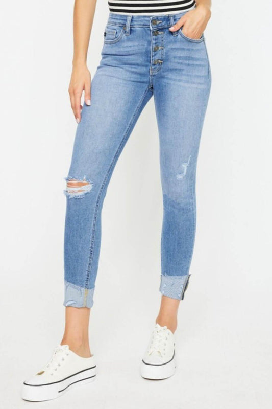 Kancan Distressed Cat's Whiskers Button Fly Jeans - Clothes For Her Online Store