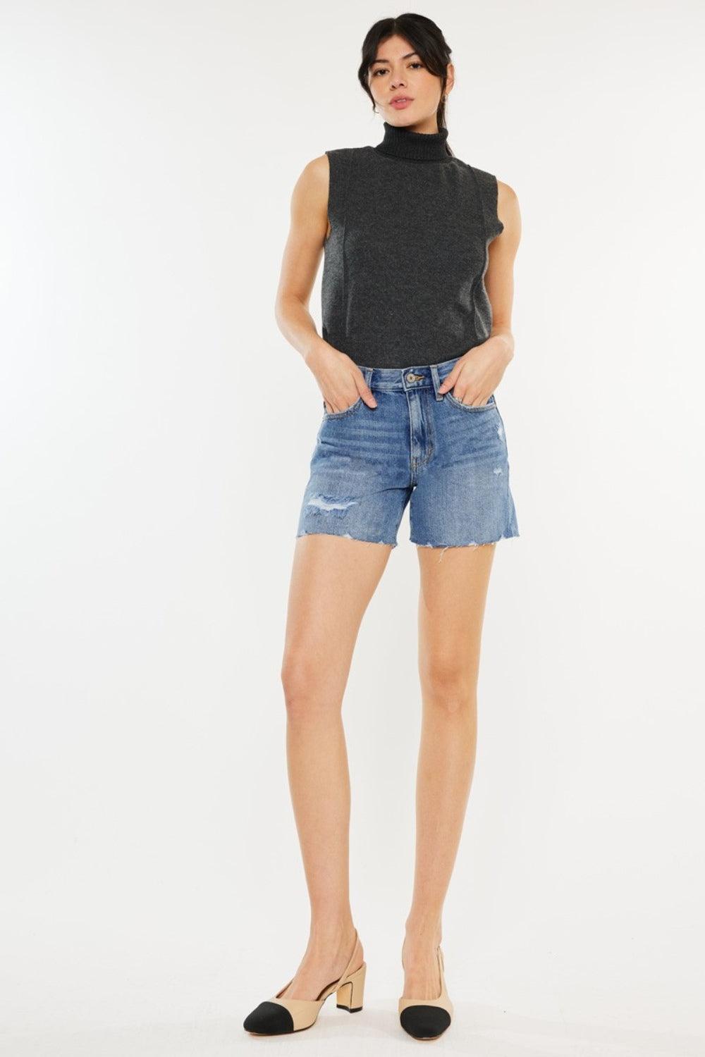 Kancan Distressed High Waist Denim Shorts - Clothes For Her Online Store