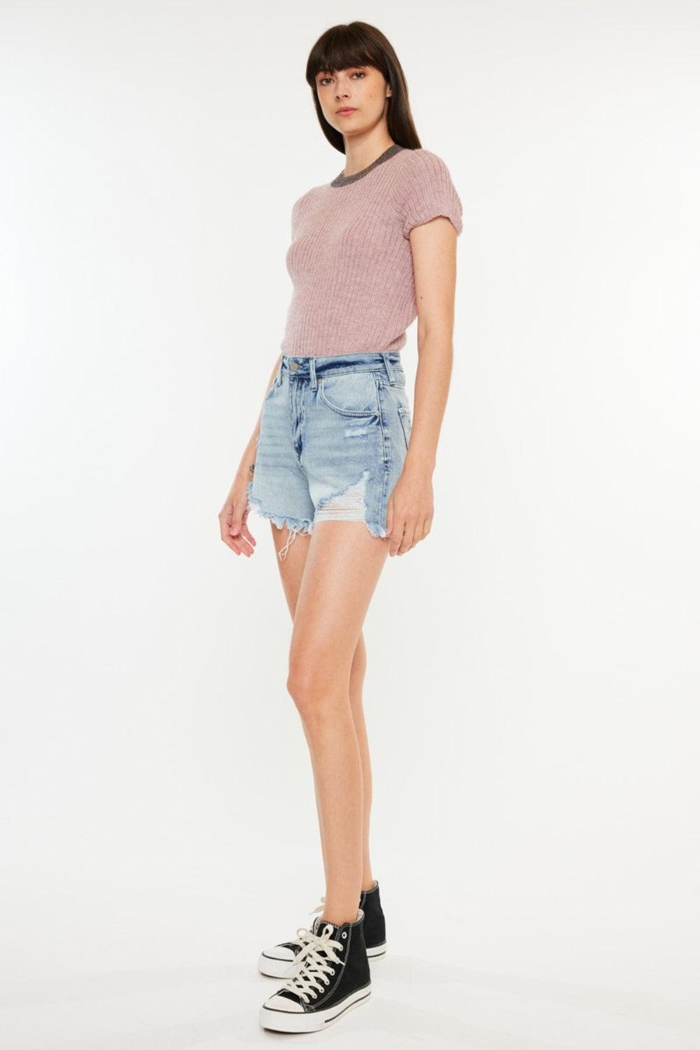 Kancan Distressed High Waist Denim Shorts with Pockets - Clothes For Her Online Store