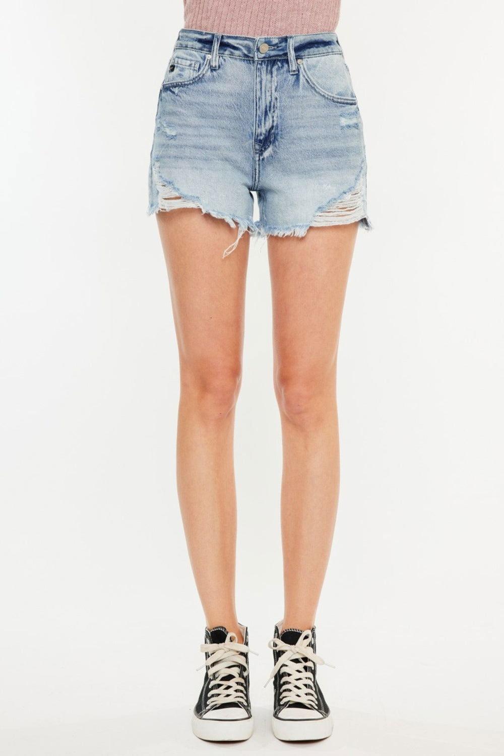 Kancan Distressed High Waist Denim Shorts with Pockets - Clothes For Her Online Store