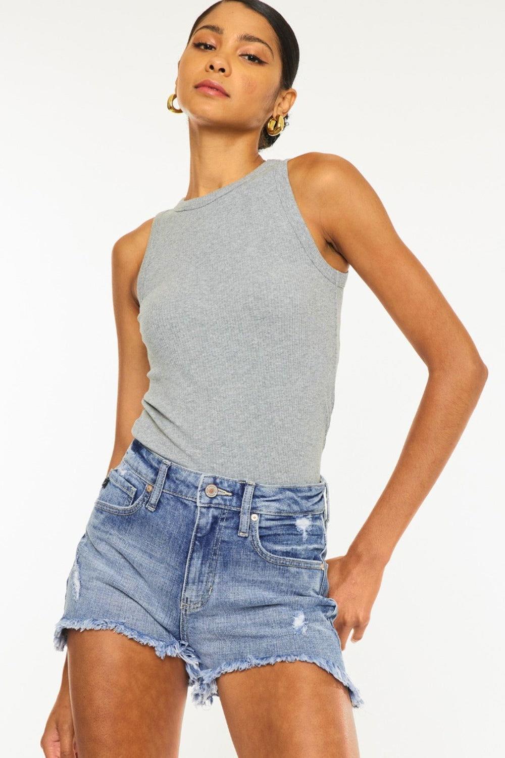 Kancan Distressed Raw Hem Denim Shorts - Clothes For Her Online Store