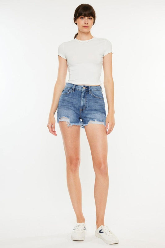 Kancan Distressed Raw Hem High Waist Denim Shorts - Clothes For Her Online Store