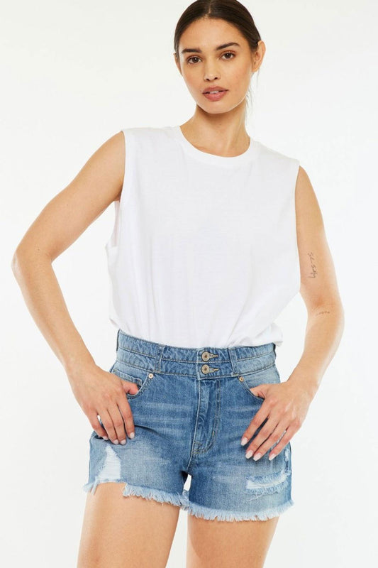 Kancan Full Size High Rise Raw Hem Denim Shorts - Clothes For Her Online Store
