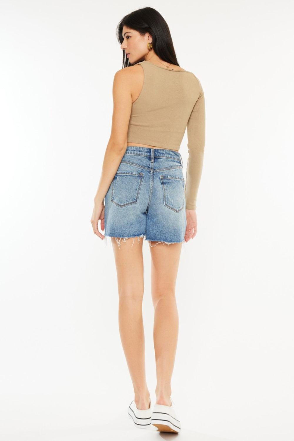 Kancan Full Size Raw Hem High Waist Denim Shorts - Clothes For Her Online Store