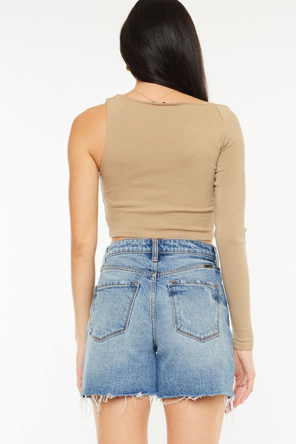 Kancan Full Size Raw Hem High Waist Denim Shorts - Clothes For Her Online Store