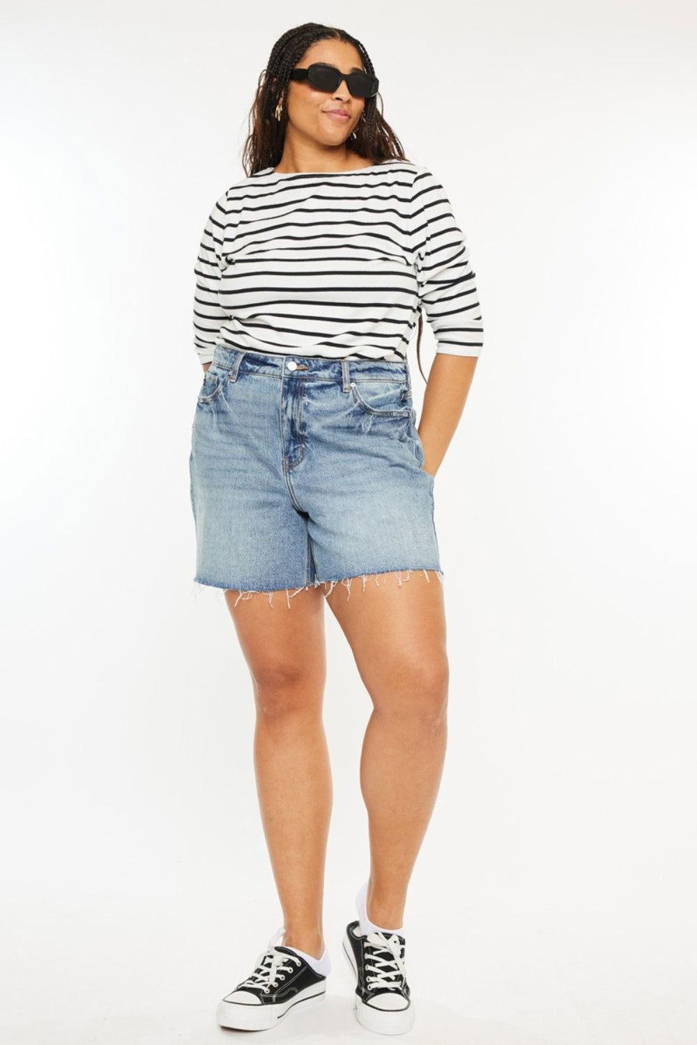 Kancan Full Size Raw Hem High Waist Denim Shorts - Clothes For Her Online Store