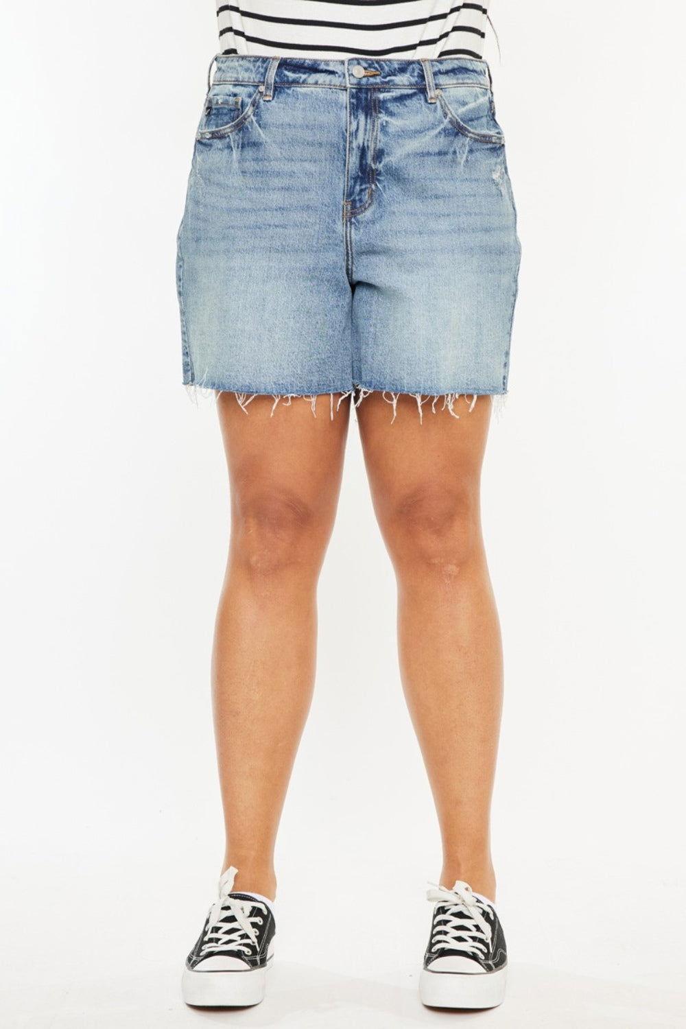 Kancan Full Size Raw Hem High Waist Denim Shorts - Clothes For Her Online Store