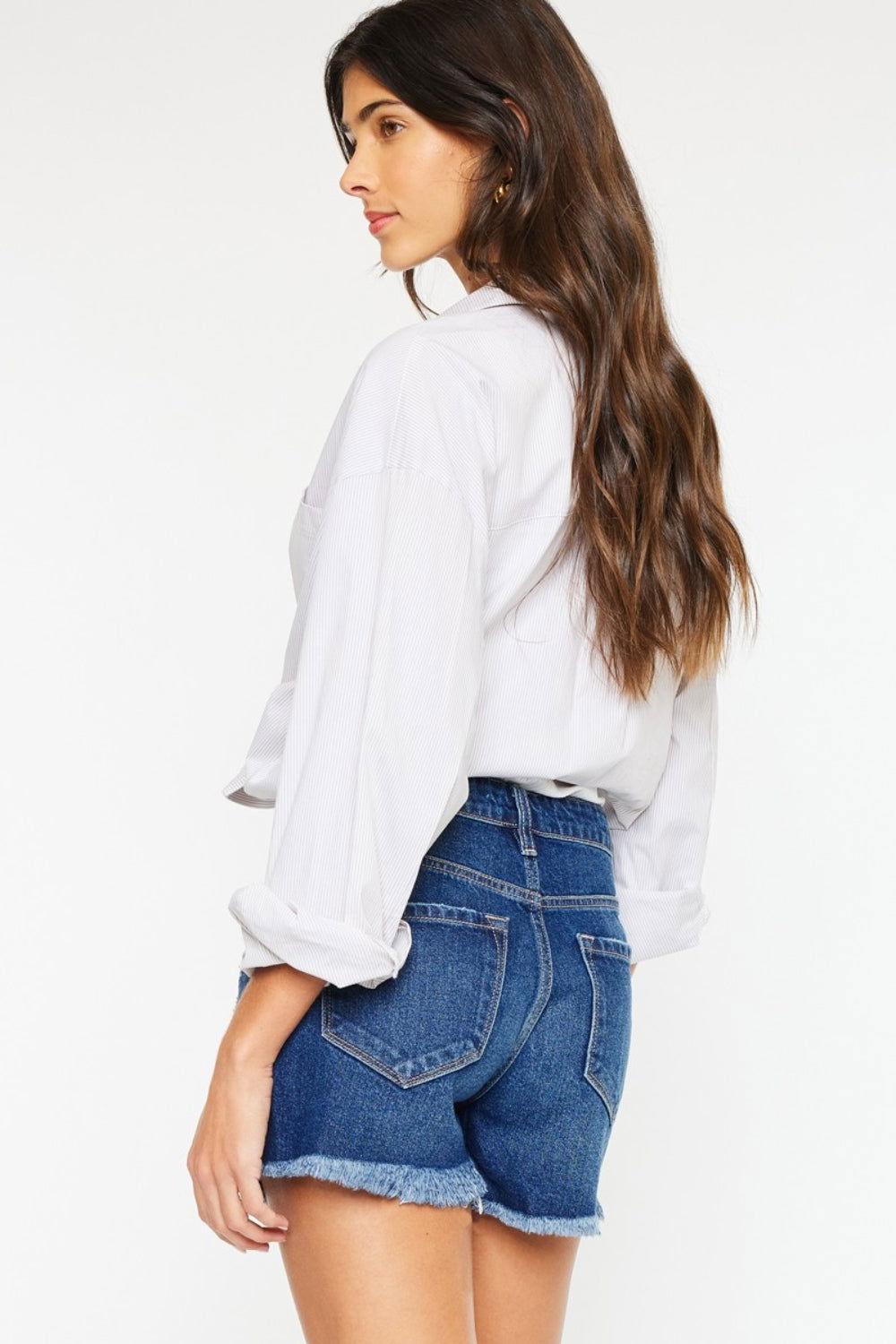 Kancan High Rise Frayed Hem Denim Shorts - Clothes For Her Online Store