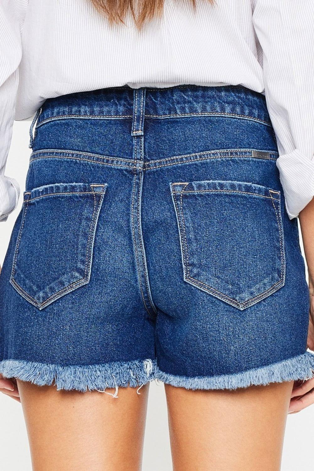 Kancan High Rise Frayed Hem Denim Shorts - Clothes For Her Online Store