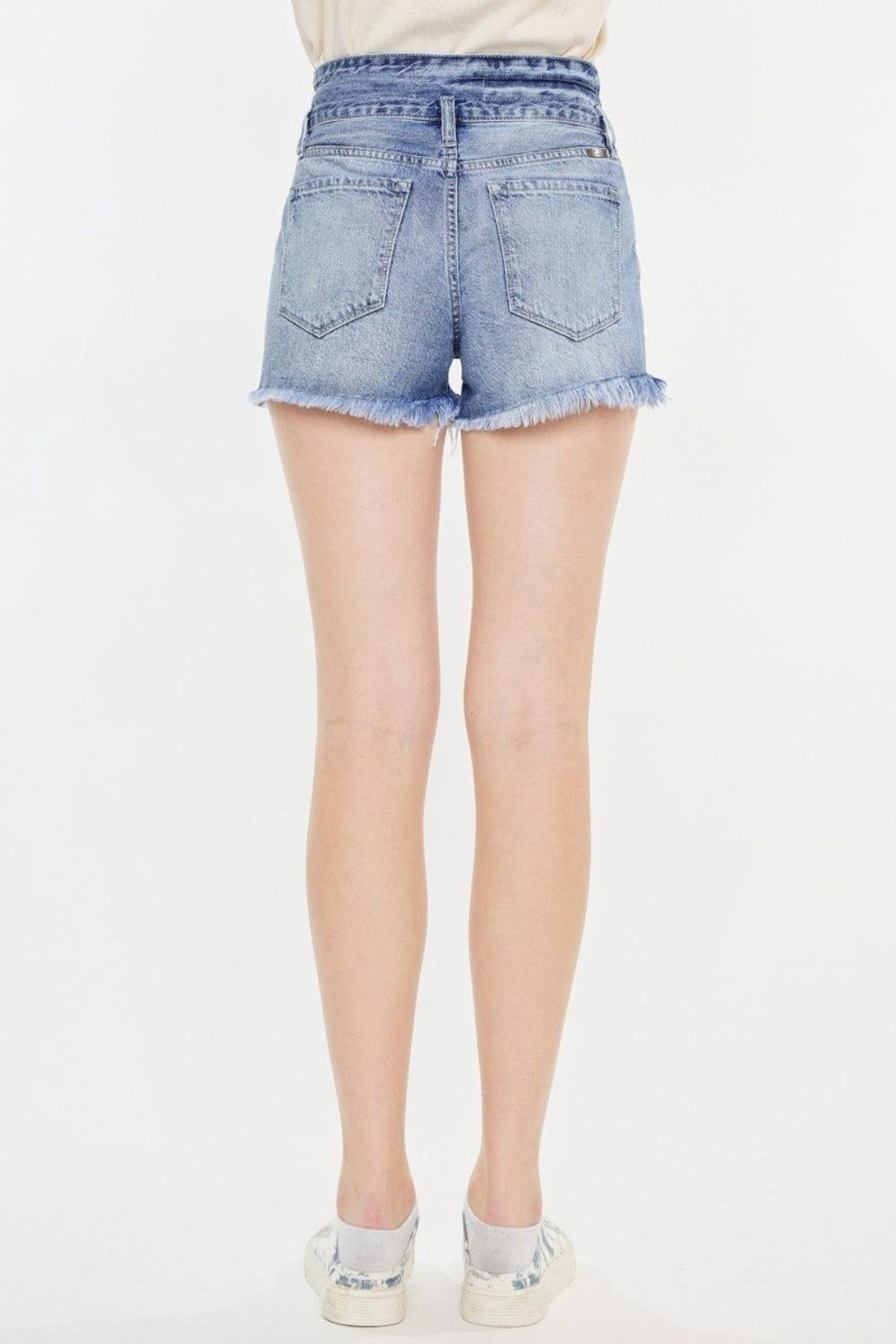 Kancan High Rise Frayed Hem Denim Shorts - Clothes For Her Online Store