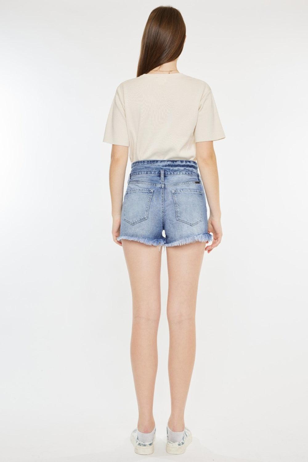 Kancan High Rise Frayed Hem Denim Shorts - Clothes For Her Online Store