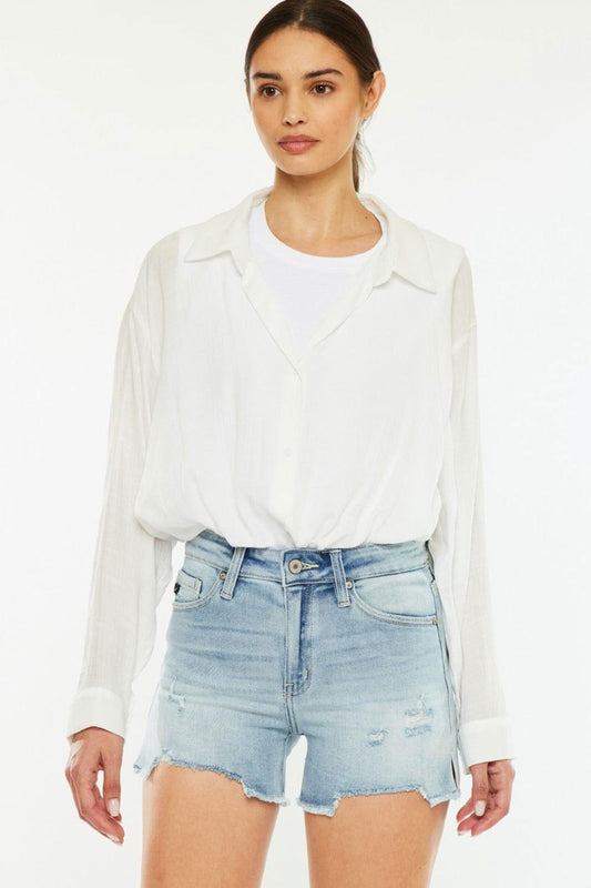 Kancan High Rise Side Slit Denim Shorts - Clothes For Her Online Store