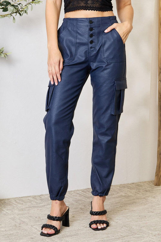 Kancan High Waist Faux Leather Cargo Joggers - Clothes For Her Online Store
