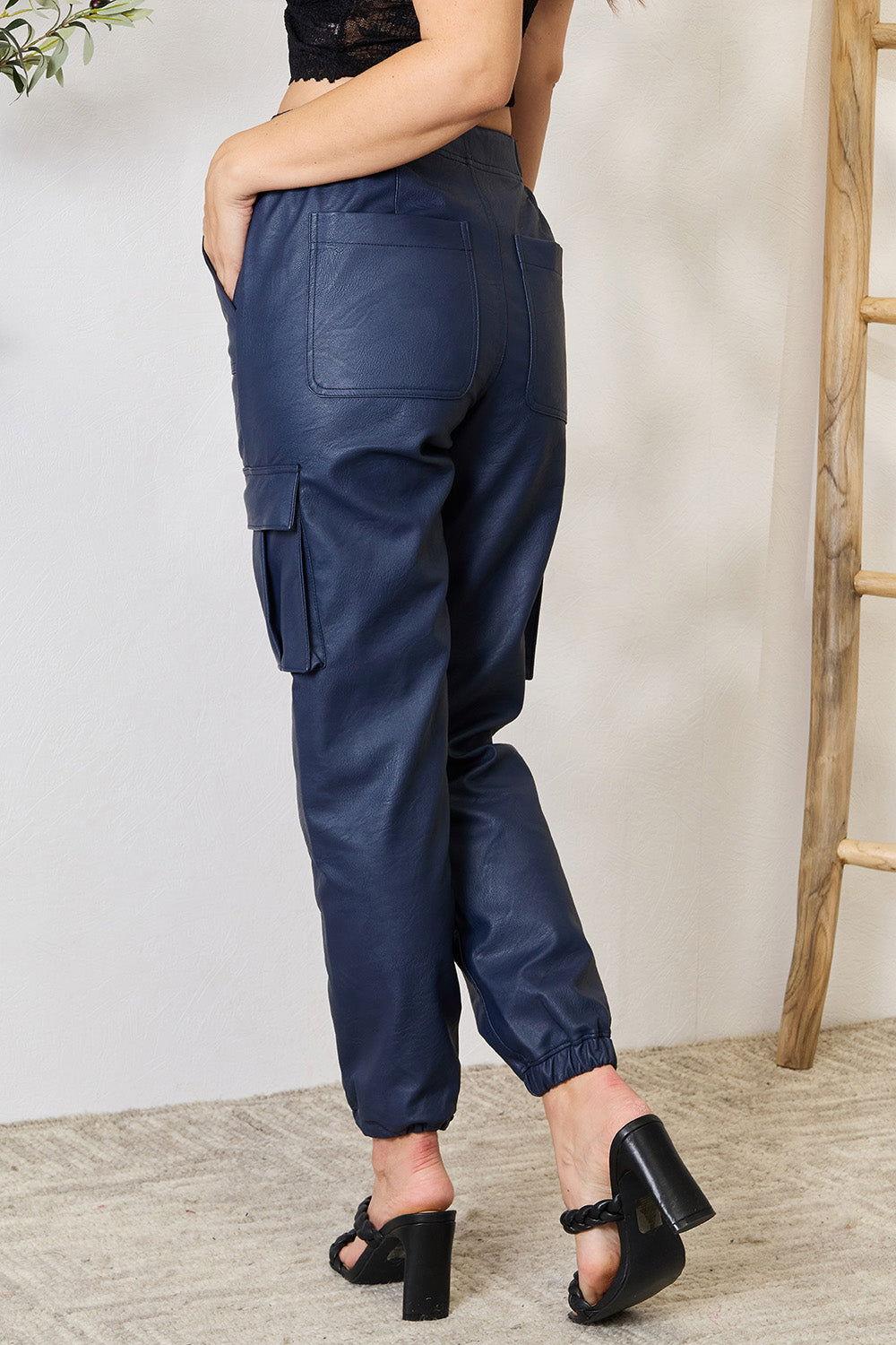 Kancan High Waist Faux Leather Cargo Joggers - Clothes For Her Online Store
