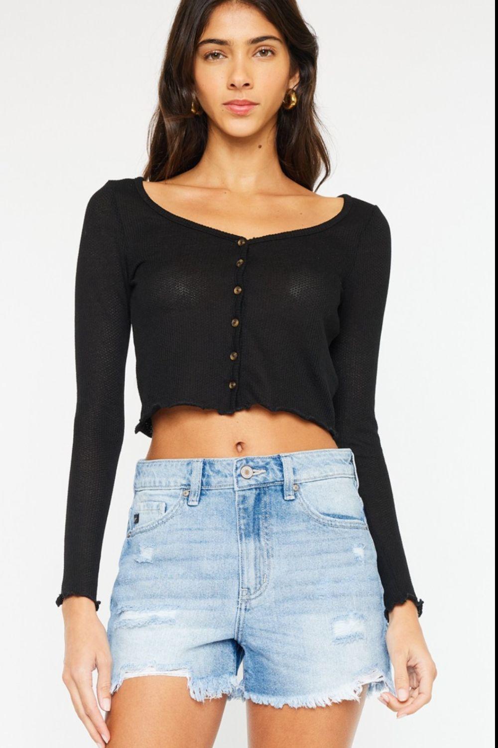 Kancan High Waist Frayed Denim Shorts - Clothes For Her Online Store