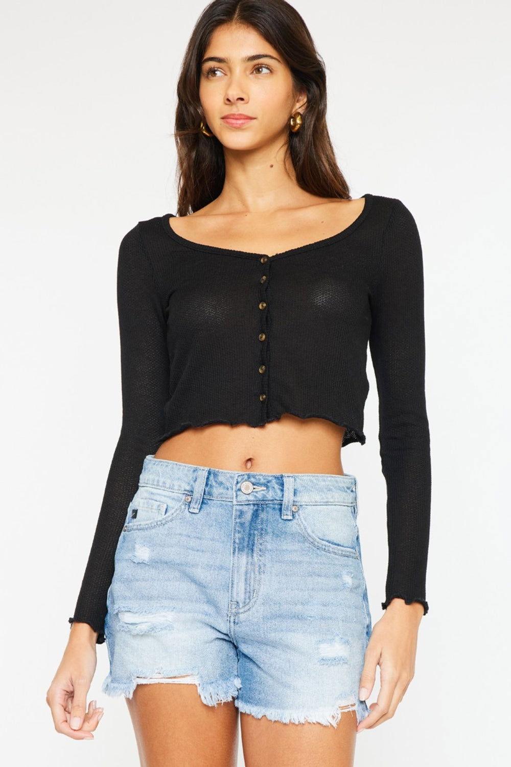Kancan High Waist Frayed Denim Shorts - Clothes For Her Online Store