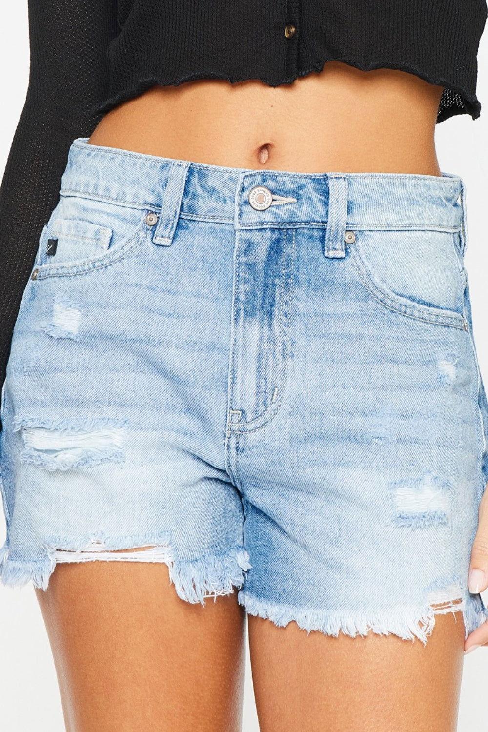 Kancan High Waist Frayed Denim Shorts - Clothes For Her Online Store