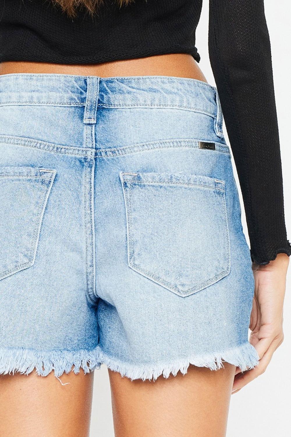 Kancan High Waist Frayed Denim Shorts - Clothes For Her Online Store