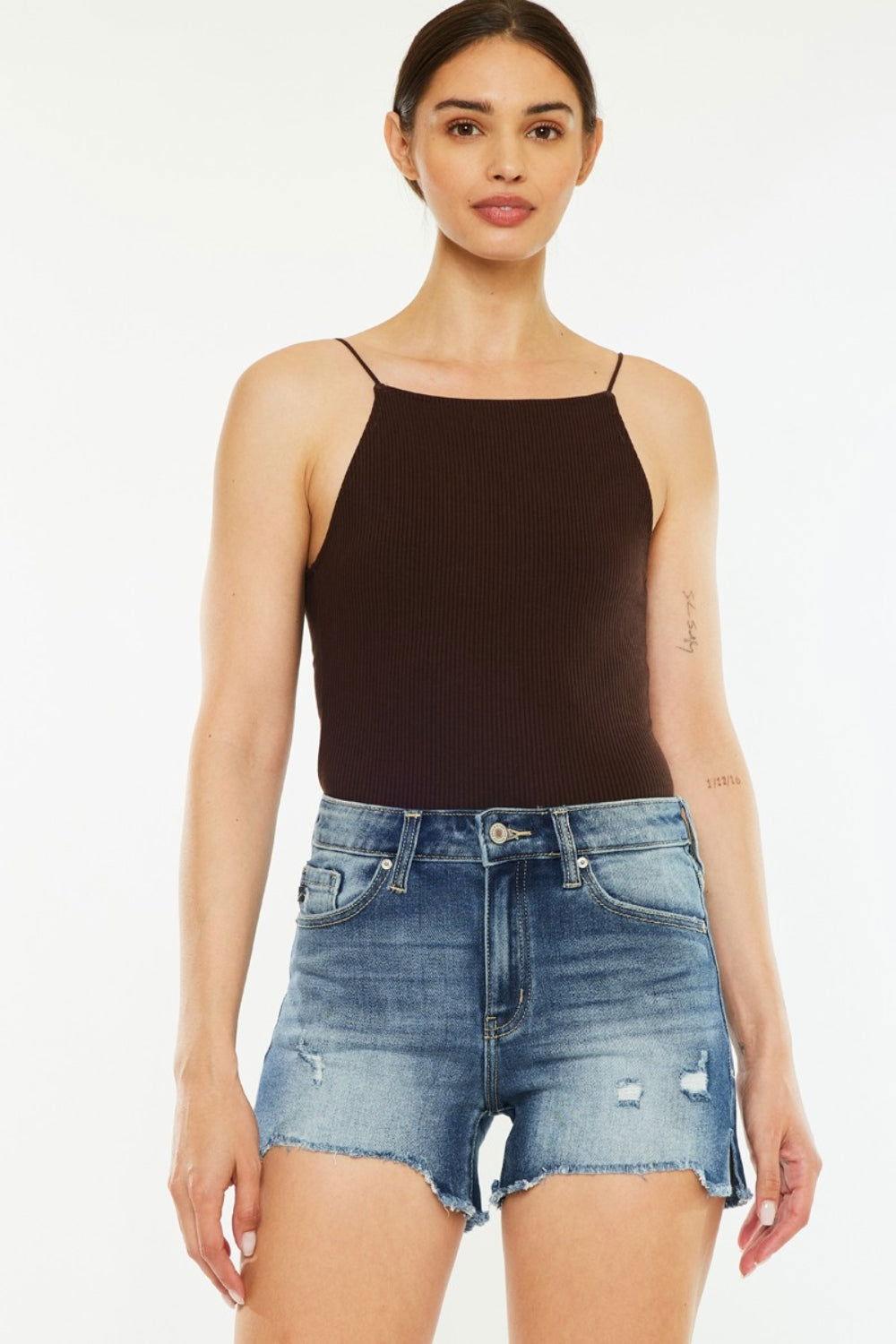 Kancan High Waist Raw Hem Denim Shorts - Clothes For Her Online Store