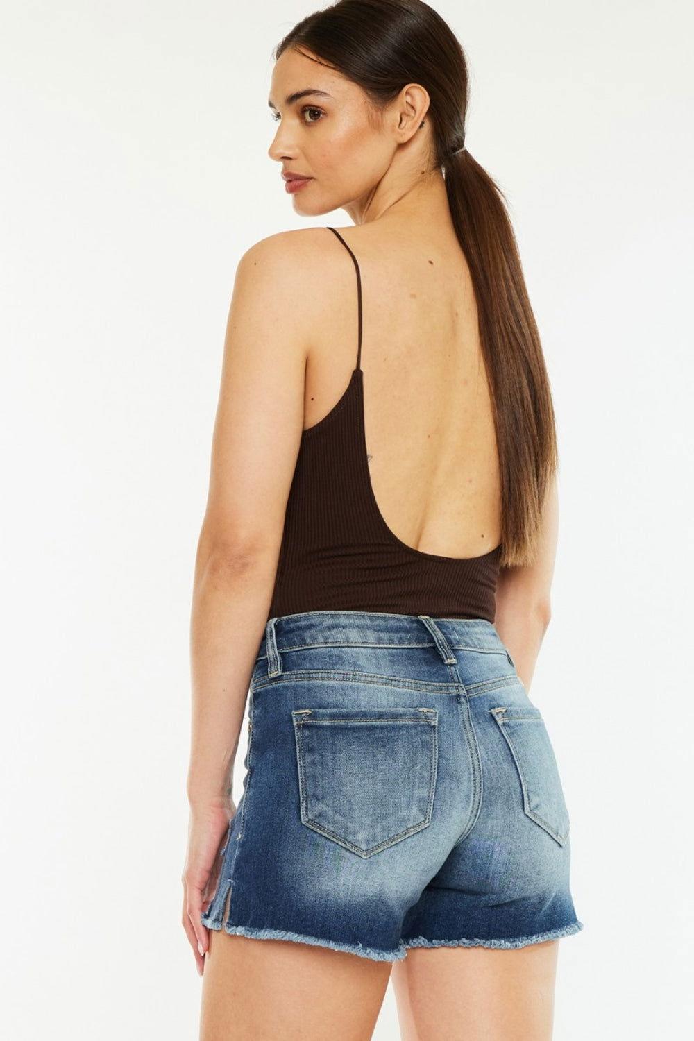 Kancan High Waist Raw Hem Denim Shorts - Clothes For Her Online Store