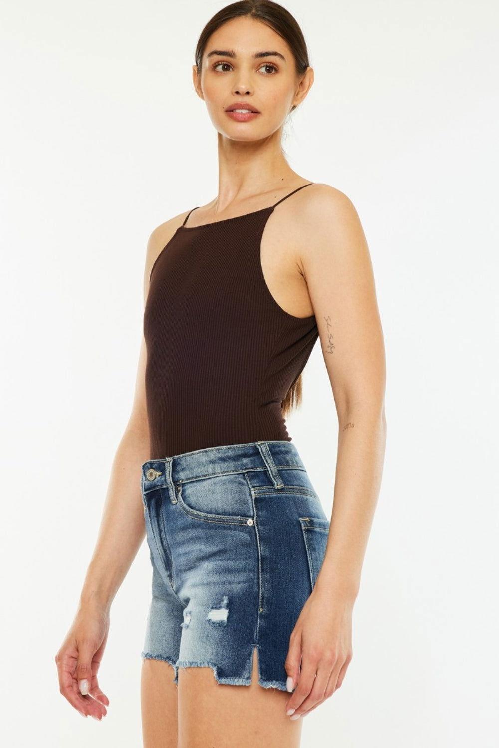 Kancan High Waist Raw Hem Denim Shorts - Clothes For Her Online Store