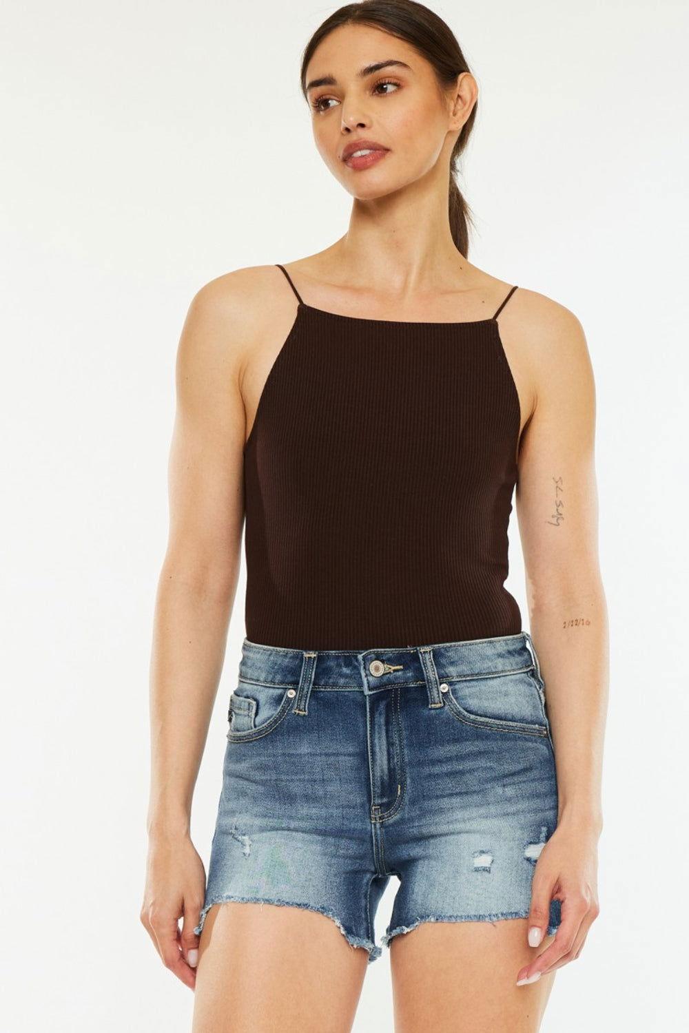 Kancan High Waist Raw Hem Denim Shorts - Clothes For Her Online Store